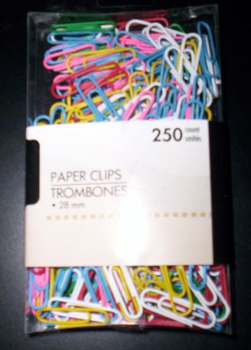 250 SMALL PAPER CLIPS,  ASSORTED COLORS~VINYL COATED 28 mm ~