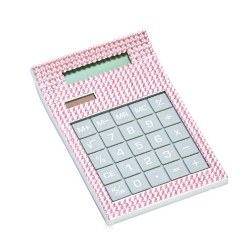 Medium crystal rhinestone pink solar powered calculator desk office supplies for sale