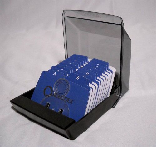 Rolodex file covered tray clear lid holds 200 cards minor wear for sale