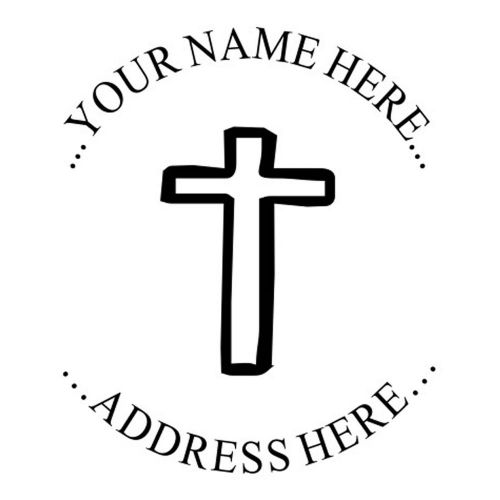 Custom Round Name Return Address Self Inking Rubber Stamp with Holy Cross Design