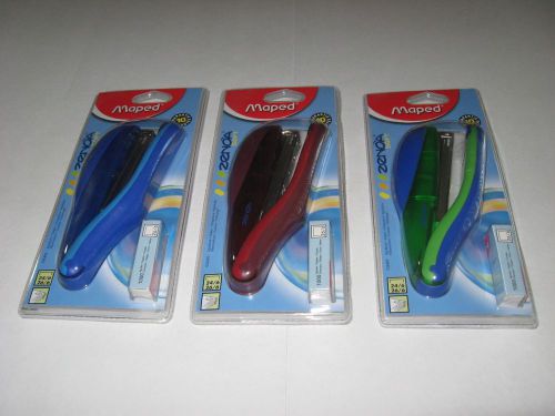 3 Pack Maped Zenoa Soft Full Strip Stapler w/Staples (036400) Assorted Colors