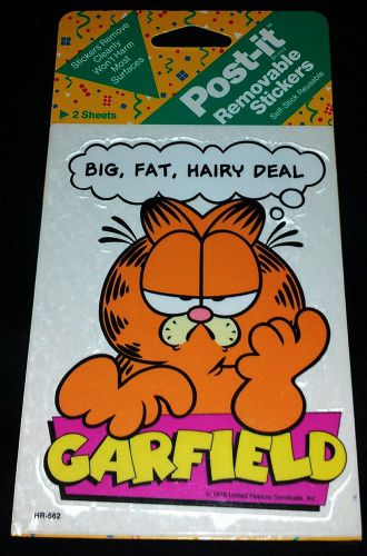 NEW! VINTAGE 1990 POST-IT GARFIELD &#034;BIG, FAT, HAIRY DEAL&#034; STICKERS 2 SHEETS USA