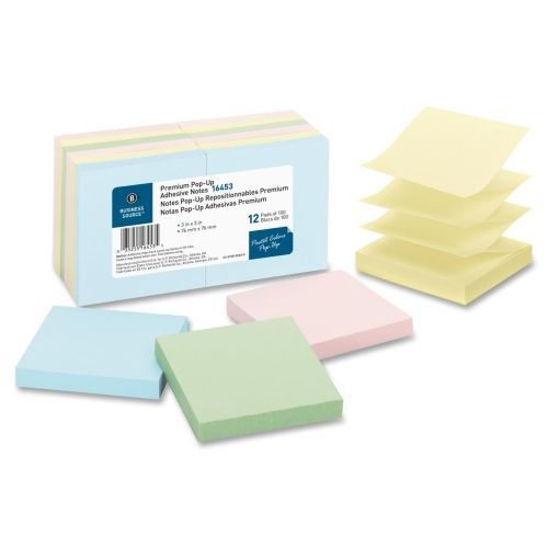 Business source pop-up adhesive note - 3&#034;x3&#034; -assorted -12/pk - bsn16453 for sale