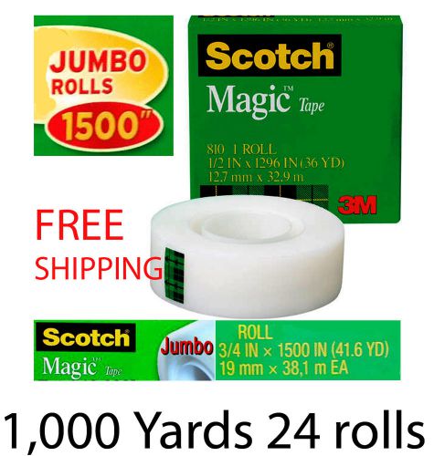 24 pack 3M Scotch Magic Tape 3/4 x 1500&#034; Jumbo Roll matte finish invisible tape