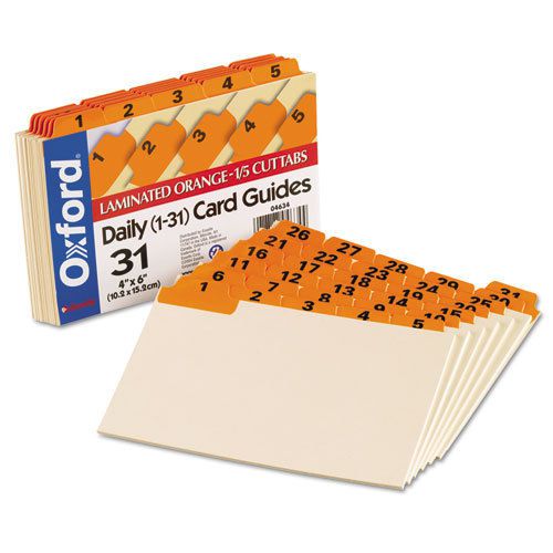Laminated Tab Index Card Guides, Daily, 1/5 Tab, Manila, 4 x 6, 31/Set
