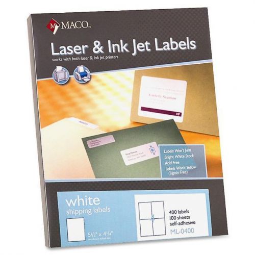Maco ml-0400 return address label - 8.5&#034; width x 11&#034; length 400 / box white for sale