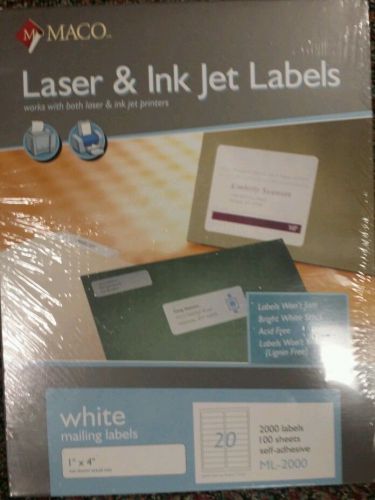 Maco ML2000 Iasser and Inkjet Address Labels - 1&#034;H x 4&#034;L, 100 Sheets of 20