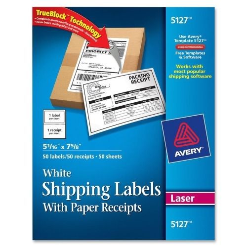 Avery Shipping Label with Paper Receipt -5.06&#034;Wx7.63&#034;L - 50/Pack -Laser