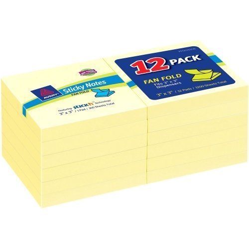 Avery sticky note pad - fanfold, removable, pop-up - 3&#034; x 3&#034; - yellow (ave22724) for sale