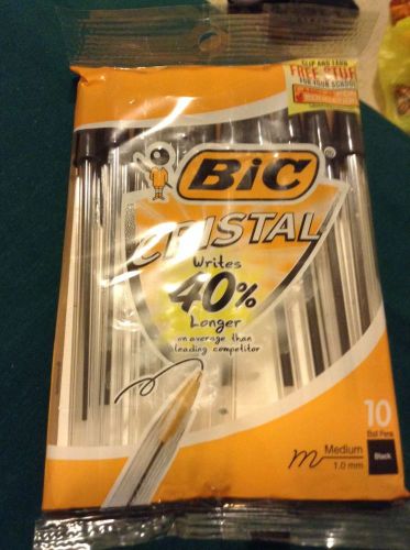 Bic Cristal Ball Medium Black Pens, 10 Ct. NEW