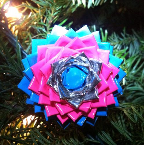 Pink blue silver duct tape flower pen for sale