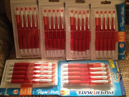 Paper Mate Retractable Gel Ink Pens, Medium Point 0.7mm, Red 5/Pack LOT OF 6