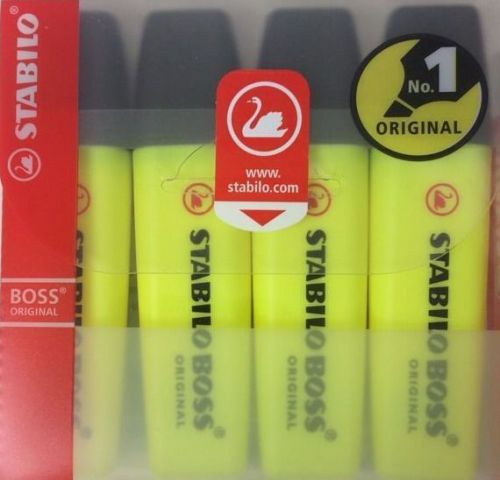 SET OF 4 Stabilo Boss Original Highlighters PENS MARKERS 1 PACK Yellow In Wallet