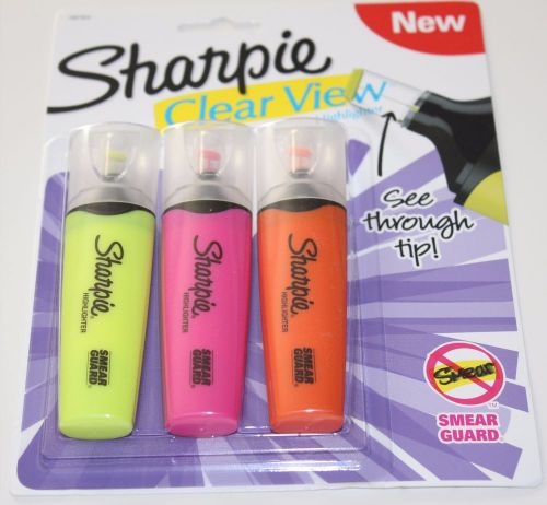 NEW! 3-Pack Sharpie Clear View Chisel Tip Highlighters Yellow Pink O Highlighter