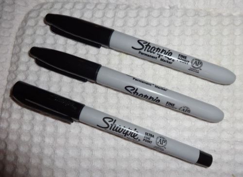 3 sharpie permanent markers - 1 ultra fine point &amp; 2 fine point  - black - new! for sale
