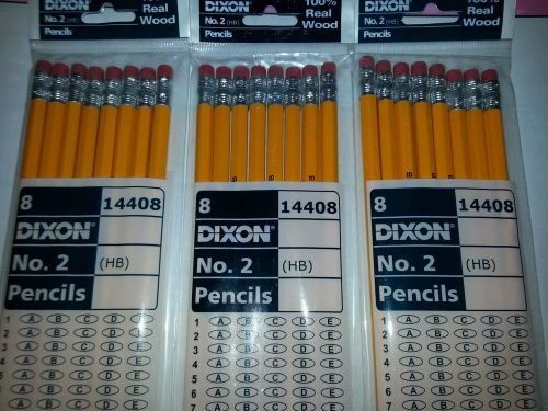 New lot of 3 packs packages Dixon no 2 pencils yellow real wood 24 total