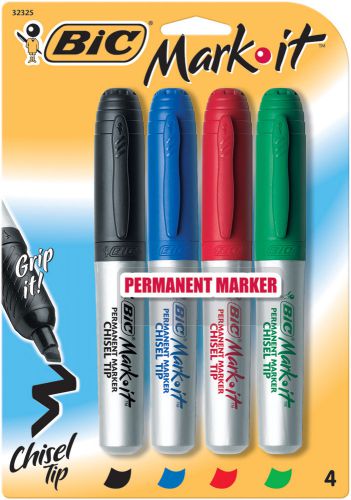 Bic mark-it permanent markers chisel tip 4/pkg black/blue/red/green gpmmp41 for sale