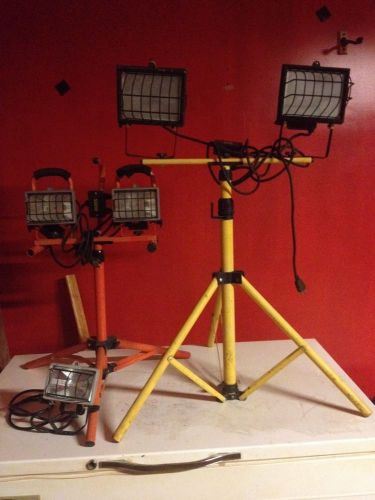Two 500 w work lamps on adjustable tripod stands &amp; one 150 w mountable work lamp for sale