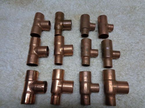 New copper plumbing water sweat fittings lot of 12 tee&#039;s couplings hvac t for sale