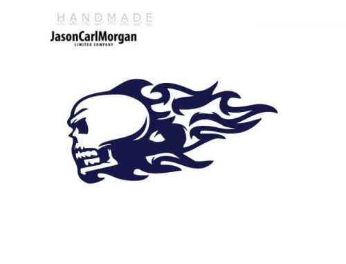 JCM® Iron On Applique Decal, Flaming Skull Navy Blue