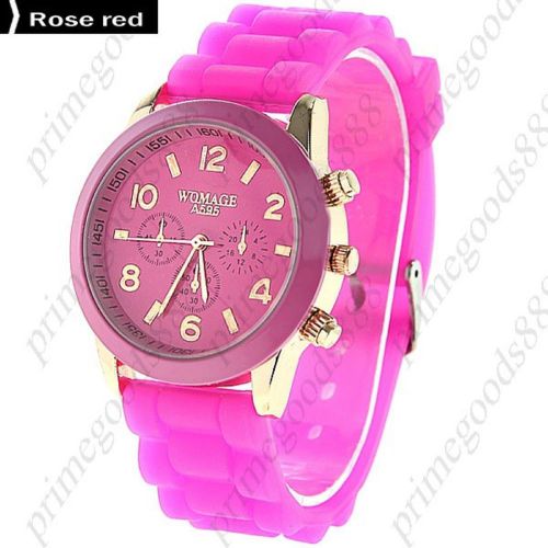 Unisex quartz wrist watch with round case in rose red free shipping for sale