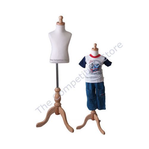 Kids 1-2 Years Cream Child Jersey Mannequin Dress Form With Natural Wooden Base