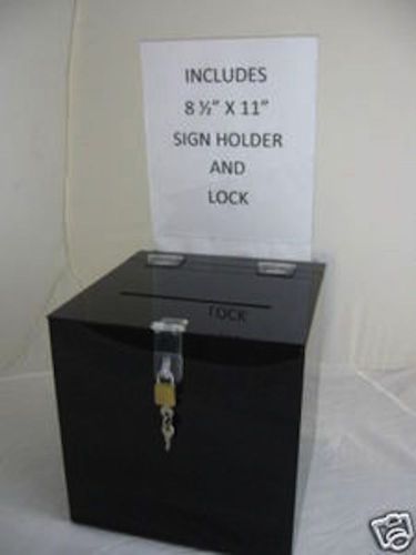 12x12 Black Acrylic Ballot Box Sign Holder and Lock Lot of 1   DS-SBB-1212H-BLK