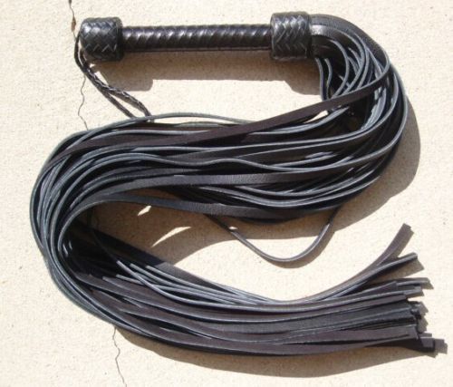 HEAVY LONG THUDDY BLACK GRAIN Leather Flogger 36 Tails - Rugged Horse Trainer
