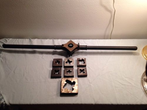 Antique pipe threader w/ 7 attacments halyard joplin mo nye tool chicago reed for sale