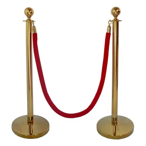 TRADITION ROPE STANCHION SET 2 CROWN POSTS IN GOLD S.S &amp; 1 ROPE, DOMED BASE