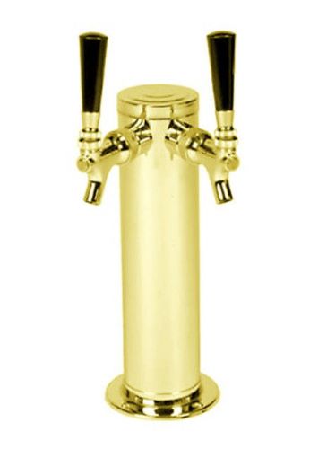 Double Tap Brass Draft Beer Tower - 3&#034; Dia - 2 Faucet Kegerator - Bar/Pub Brew