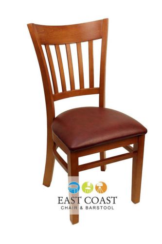 New gladiator cherry vertical back wooden restaurant chair with wine vinyl seat for sale
