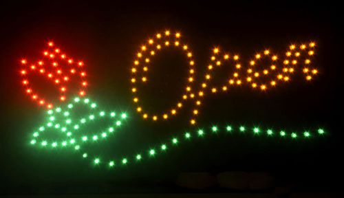 Bright LED Business On/Off switch Sign - Florist Shop Open with Rose