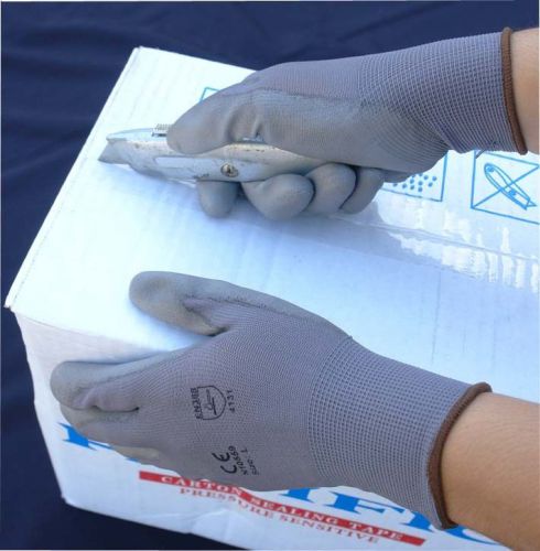 48 Pairs Nylon Working Gloves w/ Gray Polyurethane (PU) Palm Coating S, M, L, XL
