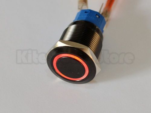 19mm 12V Black Metal Push Button Switch w/ Annular *RED* LED Indicator Latching
