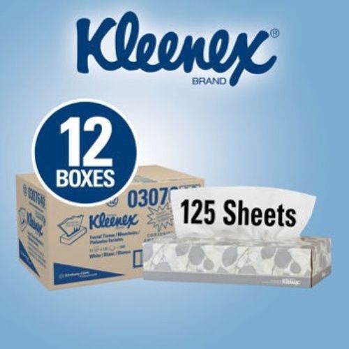 Kleenex White Facial Tissue, 2-Ply, 125/Box, 12/Carton