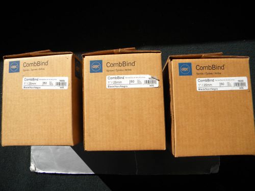 THREE NEW BOXES  ( 150 )  1&#034; INCH  GBC  PLASTIC BINDING - color  BLACK -