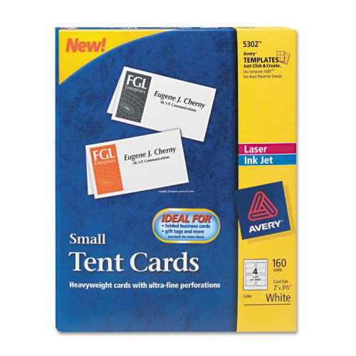 Small Tent Card, White, 2 x 3 1/2, 4 Cards/Sheet, 160/Box