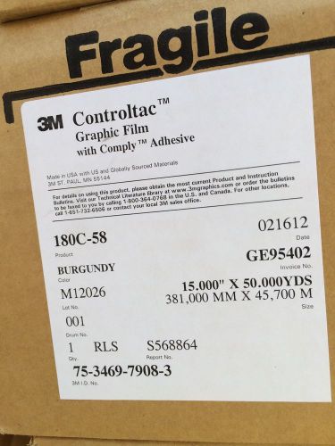 3M CONTROLTAC GRAPHIC FILM WITH COMPLY ADHESIVE - BURGUNDY - ****NEW****