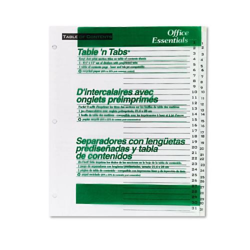 Office Essentials Table &#039;N Tabs Dividers, 31-Tab, 1-31, Letter, White, 1 Set