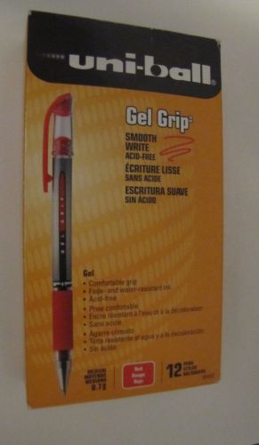 New 12 Uni-Ball Gel Grip Red Medium 65452 Box Acid-Free Fade Water Resistank Ink