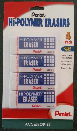 Pentel Hi-Polymer Block Eraser, Large, White, Pack of 4 (ZEH10BP4)