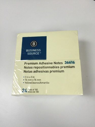 Adhesive Notes, 100 Sheets, 3&#034;x3&#034;, 24 per Pack, Yellow Free Next Day Shipping