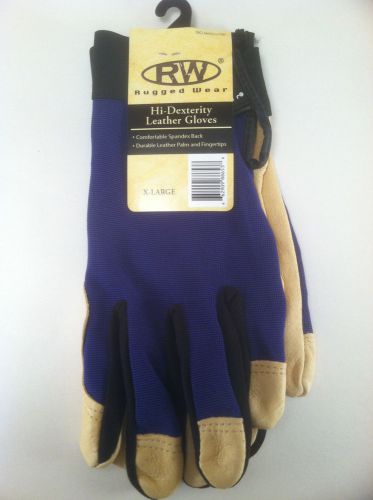 RW Rugged Wear Blue High Dexterity Gloves, Leather Palm/Spandex Size: X - Large