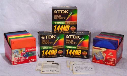2hd high density ibm formatted 3.5&#034; diskettes lot 120 + tdk imation comp usa for sale