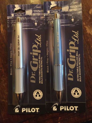 Dr. Grip Limited Pilot Pen .7mm Gel Blue And Silver Lot Of 2 Pens Nib Black Ink