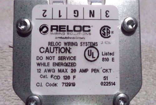 RELOC Wiring Systems Connector Cat.# CD 120 F 12 AWG Max 20 AMP PER CKT 712919