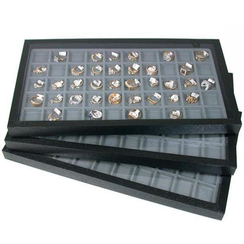 6 Jewelry Box Display Cases Gray 50 Slot Inserts