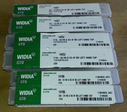 WIDIA GTD LEFT HAND TAP (2) 3/8&#034;-24 / (2) 7/16&#034;-20 / (2) 1/2&#034;-13 &#034;FREE SHIPPING&#034;