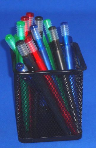 Black Mesh Wire Pen Pencil Desk Organizer Square w/ Colored Ink 15 Pen Set A062